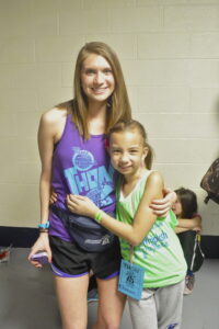 Lohmeyer and Emma backstage after the donation, before getting her hair a bit more styled at the THON Salon.